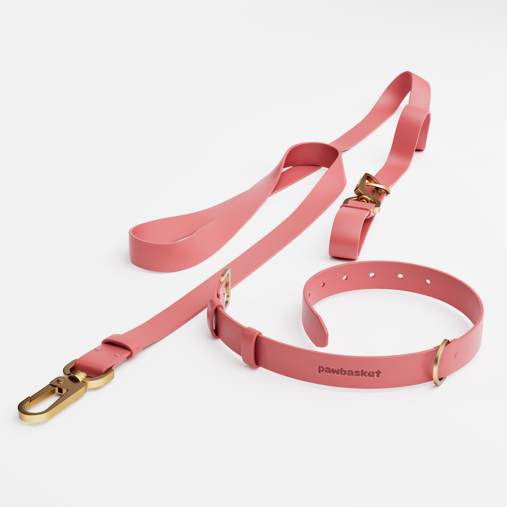 Rose Gold PVC Collar + Leash Set